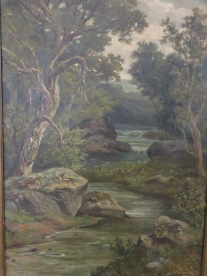 ECOLE du XIXe siècle Cours d'eau Huile sur...