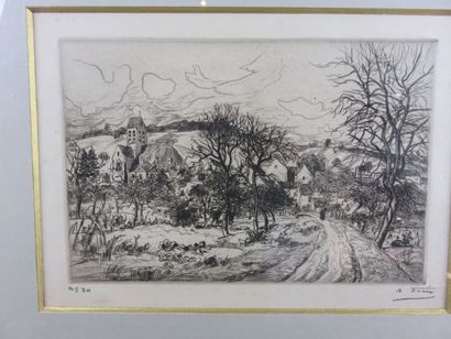 FRAIN (?) A. Village aux arbres Eau forte,...