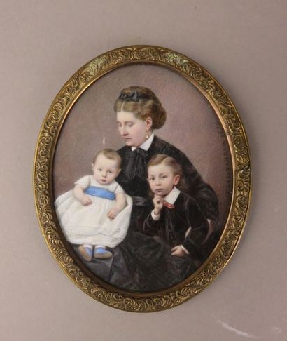 E. LETOURNEAU Femme et deux enfants, 1870...