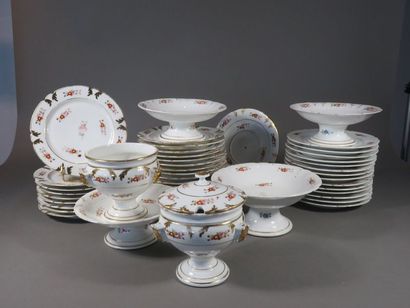 Service à gâteaux en porcelaine à décor polychrome...