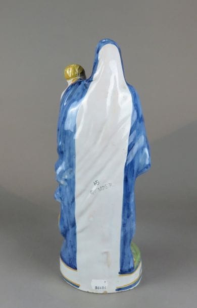 HB Quimper Vierge à l'Enfant en faïence polychrome,...