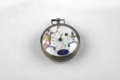 Silver watch with decorated dial signed Romilly...