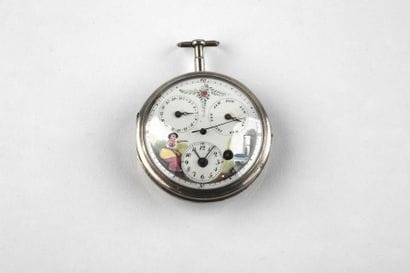 Silver watch with calendar and seconds in...