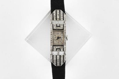 Platinum wristwatch, rectangular case with...