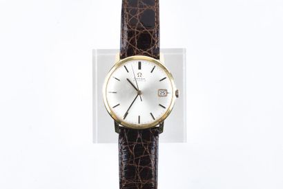 OMEGA Gold wristwatch, silver dial with applique...