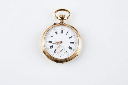 750-thousandths gold pocket watch, monogrammed...