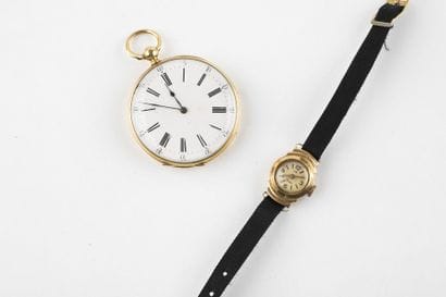 Pocket watch in 750-thousandths gold, white...