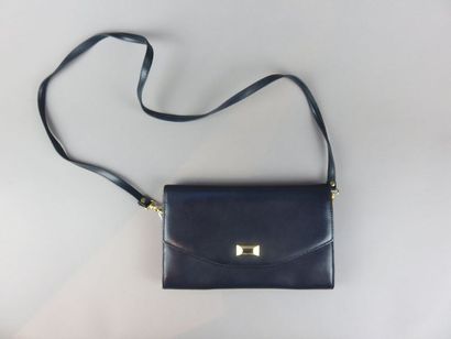 Shoulder bag with flap in navy blue leather,...