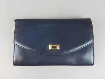 Shoulder bag with flap in navy blue leather,...