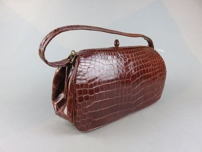 Vintage bag with brown crocodile style handle...