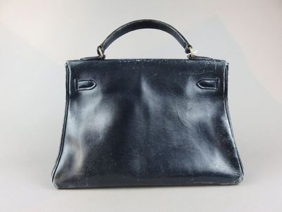 HERMES Small Kelly bag in navy blue leather...