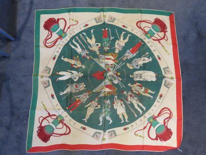 HERMES Silk scarf with green and red decoration...