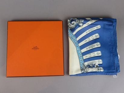 HERMES Silk scarf with blue decoration on...