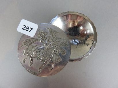 Silver plated copper pill box with pedestal,...