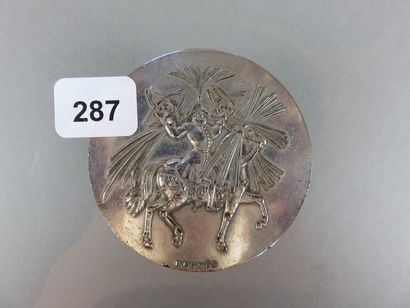 Silver plated copper pill box with pedestal,...