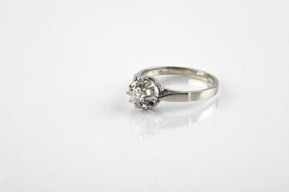 White gold and platinum diamond ring of about...
