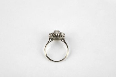 Ring in white gold and platinum, daisy shape...