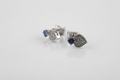Pair of white gold earrings retaining a diamond-paved...