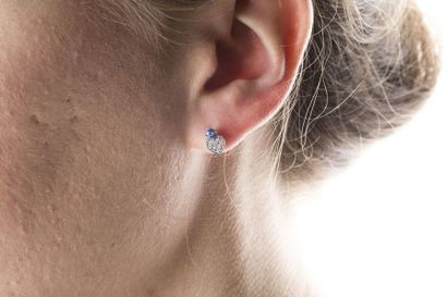 Pair of white gold earrings retaining a diamond-paved...