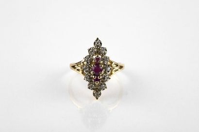 Marquise yellow gold ring, adorned with three...