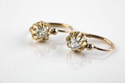 Pair of sleeper earrings set with old cut...