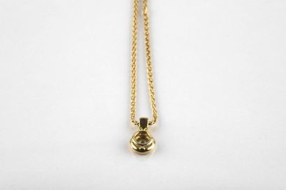 Yellow gold palm mesh necklace holding a...