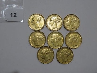 Monnaies or - Lot de 8 x Souverain Victoria...