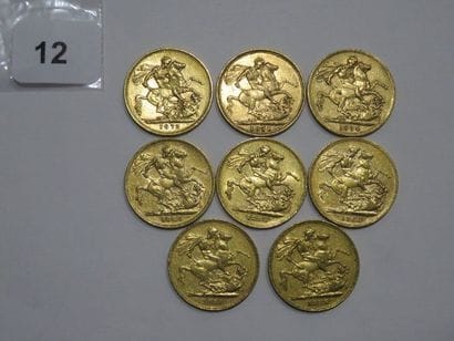 Monnaies or - Lot de 8 x Souverain Victoria...