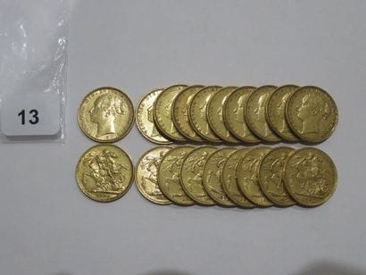 Monnaies or - Lot de 19 x Souverain Victoria...