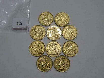 Monnaies or - Lot de 10 x Souverain Victoria...