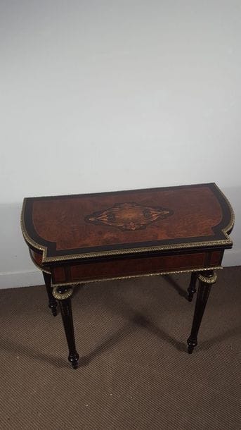 Game table in blackened wood veneer, ambony...
