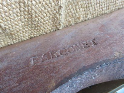 Pair of flat-backed armchairs in moulded...