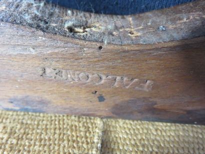 Pair of flat-backed armchairs in moulded...