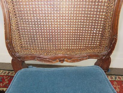 Pair of moulded beech chairs, cane seat and...