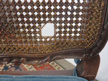 Pair of moulded beech chairs, cane seat and...