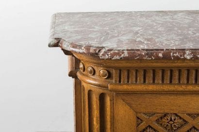 Moulded and carved oak sideboard, top rail...