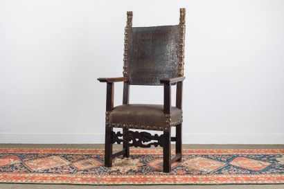 Moulded walnut armchair with straight back...