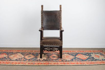 Moulded walnut armchair with straight back...