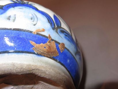 IRAN Ceramic vase, narghilé base, with floral...