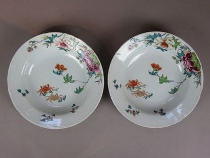 CHINA Pair of porcelain plates with polychrome...