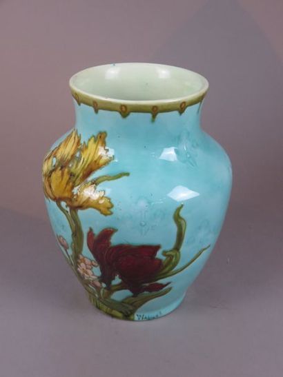 WALCHER, Sèvres Porcelain vase with enamelled...
