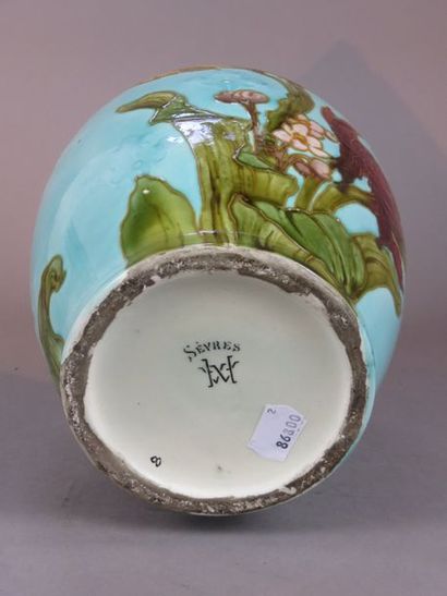 WALCHER, Sèvres Porcelain vase with enamelled...