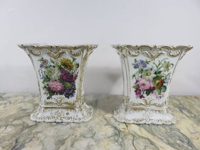 Pair of large polychrome and gilded porcelain...