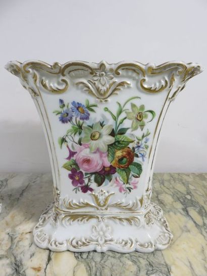 Pair of large polychrome and gilded porcelain...