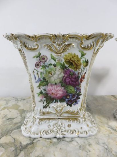 Pair of large polychrome and gilded porcelain...