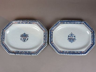 ROUEN Pair of earthenware dishes decorated...