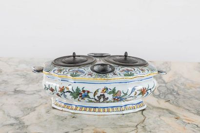 ROUEN Earthenware inkwell with polychrome...