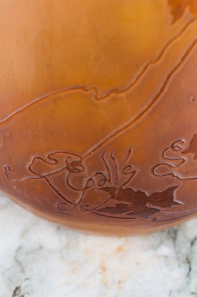 GALLE Vase piriforme à col ouvert en verre...