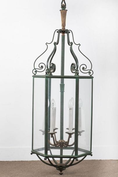 Importante lanterne de vestibule en bronze...