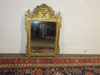 Rectangular gilded wood mirror, beaded and...